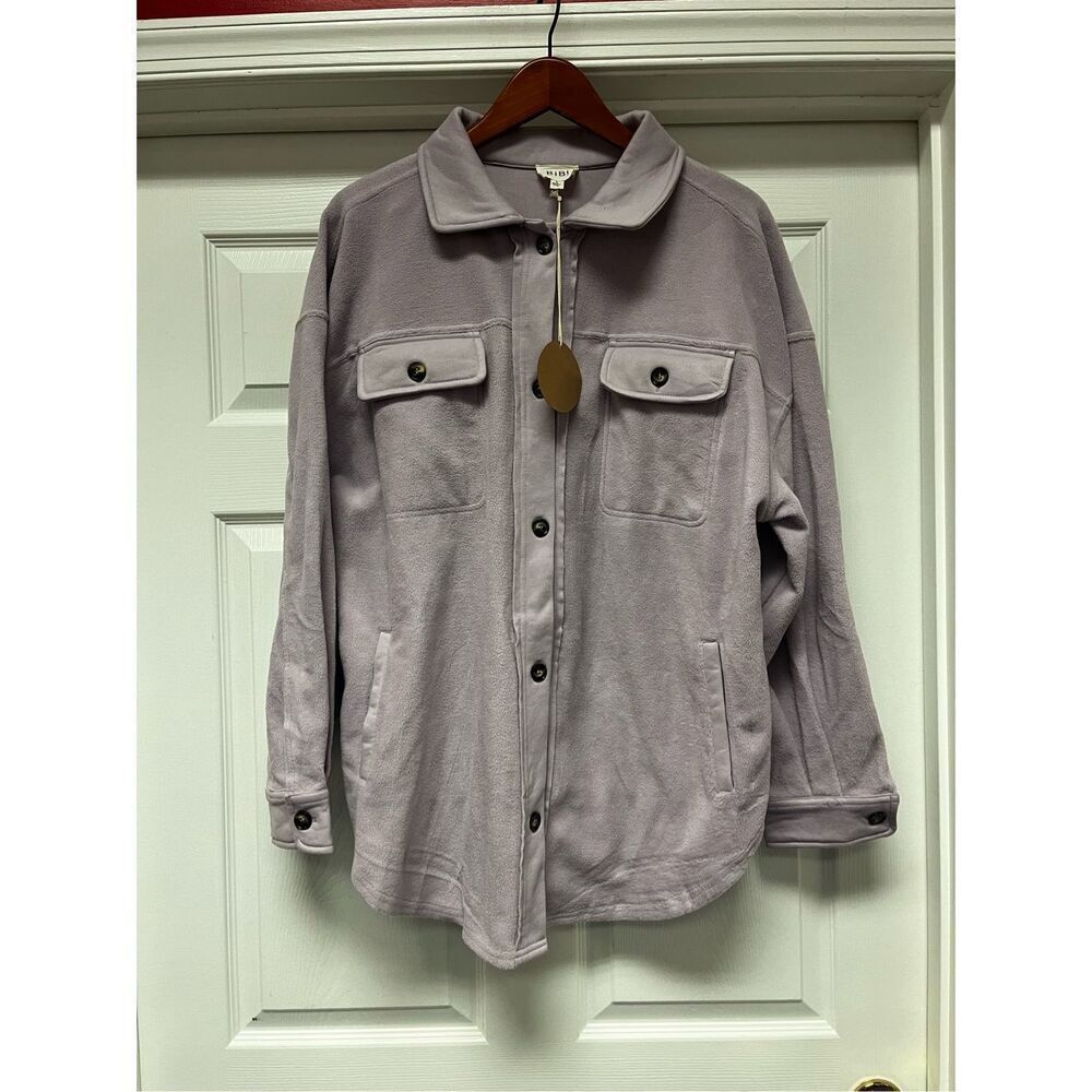 Bibi Lavender Soft Fleece Shacket Shirt Jacket sz L NWT